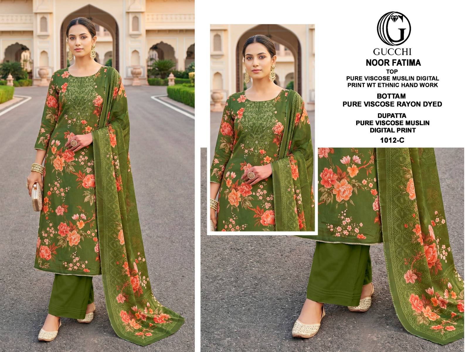 NOOR FATIMA VOL1012 BY GUCCHI Stylish Beautiful Colourful ROMAN SILK PRINT Dresses At Wholesale Price